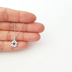 Simple Sterling Silver Small Compass Charm Necklace 18″