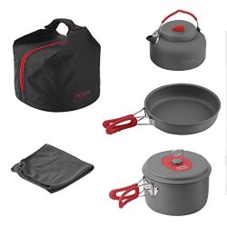 Baynne Camping Cookware Outdoor Hiking Cooking Picnic Pan Pot Dishcloth Set