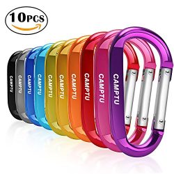 CAMPTU Improved 3″ 10 Pcs Aluminum Large carabiners Keychain D Shape Premium Durable D-Rin ...