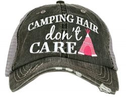 Katydid Camping Hair Don’t Care Women’s Trucker Hat-gray/hot pink