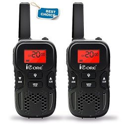 iCore Kids Walkie Talkie,Long Range 2 Way Radios (Pair) for Children, 22 Channel Flash Light (Black)