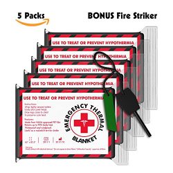 FREE Fire Striker with 5 pack Emergency Blankets (EXTRA Large – 63 x 82.5 inches) –  ...