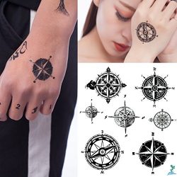 Yeeech Compass Directions Temporary Tattoos Sticker Black Grey for Men Women Couple Small Waterproof