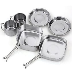 TAFOND Backpacking Camping Cookware Picnic Stainless Steel Cooking Cook Set for Hiking
