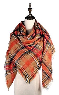 Lamamamas Plaid Blanket Scarf Warm Cozy Tartan Wrap Shawl Winter Scarfs for Women (Orange)