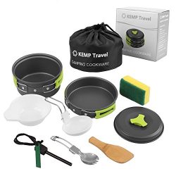 KEMP Travel Camping Cookware – 10pcs Backpacking Cooking Equipment – compact, lightw ...