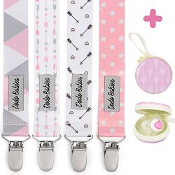 Pacifier Clip by Dodo Babies Pack of 4 + Pacifier Case, Premium Quality for Girls Modern Designs ...