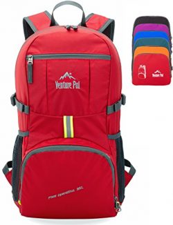 Venture Pal 35L Travel Backpack – Packable Durable Lightweight Hiking Backpack Daypack (Red)