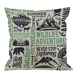 HGOD DESIGNS Camping Pillow Covers,Decorative Throw Pillow Retro Styled Mountain with Animal and ...