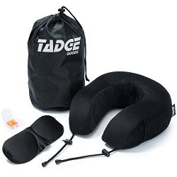 Tadge Goods Neck Travel Airplane Pillow & Accessories – 100% Pure Memory Foam – Sleeping Eye ...