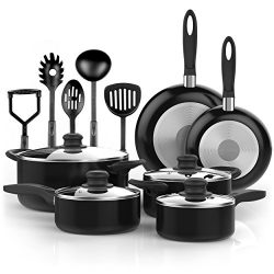 Vremi 15 Piece Nonstick Cookware Set; 2 Saucepans and 2 Dutch Ovens with Glass Lids, 2 Fry Pans  ...