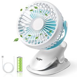 PUAIDA Clip on Baby Stroller Fan, Battery Operated Portable Ultra Quiet Desk Fan with 2500mAh Ba ...