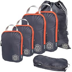Packing Cubes Travel Organizer- Compression Travel Bags (Grey and Orange, 6Piece)