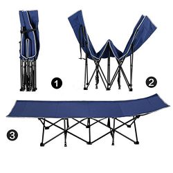 Kool Deluxe Camping Cot Portable Folding Beach Bed Lounge Chaise With Pillow and Storage Bag Blue