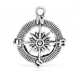 Housweety 20PCs Silver Tone Compass Charm Pendants 30x25mm(1-1/8″x1″)