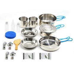 VENNOBIA Small Camping Cookware,11 Pieces gift+9 Pieces Stainless Steel Mess Kit Backpacking Gea ...