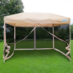 Quictent 10×10 Easy Pop up Screen Canopy with Netting Pop up Screen House Tent Tan