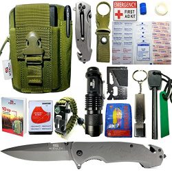 EMERGENCY SURVIVAL KIT 42 in 1 MILITARY POUCH, TACTICAL POCKET KNIFE, FIRE STARTER, BLANKETS, CO ...