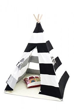 Small Boy Stripe Canvas Play Teepee Tent for Kids 100% Cotton by, Black/White