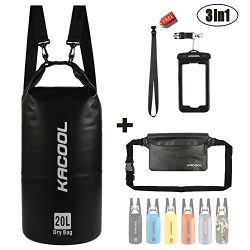 KACOOL Waterproof Dry Bag Set of 3, Roll Top Backpack, Detachable Shoulder Strap Dry Sack, Water ...