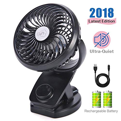 Mini Fan with Clip 4400mAh Rechargeable Battery Operated USB Desk Portable Personal Fan for Offi ...