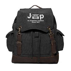 Jeep An American Tradition Rucksack Backpack Bag Leather Straps Black & White