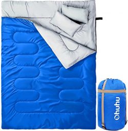 Ohuhu Double Sleeping Bag with 2 Pillows and a Carrying Bag for Camping, Backpacking, Hiking, Blue